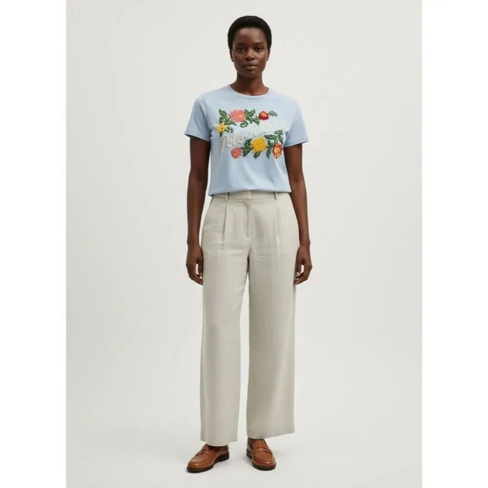 Polo Ralph Lauren Womens T-Shirt Light Blue S Polo RL & Co Flower Embroidered